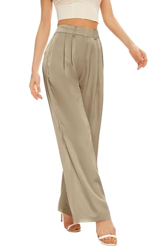 FUNYYZO Women Stain Wide Leg Pants High Elastic Waisted Casual Business Work Trousers Long Straight Suit Pants