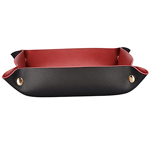 YunQin Leather Jewelry Tray Watch Coin Change Key Phone Catchall Valet Tray for Storage Nightstand Organizer Leather USB-Mouse pad, Easy to Clean Coffee Cup pad (Black)