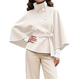 Generisch Poncho Damen Winter Elegant Cape Mit Stehkragen Knopfverschluss Gürtel Wollmantel Knopf Warm Mantel Für Herbst Freizeit Business Outdoor Übergangs Oberbekleidung Kuschelmantel Umhang