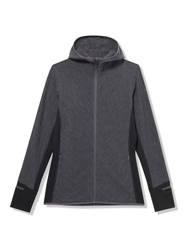 Icebreaker Merino Damen Women Descender LS Zip Hood, Jet Heather/Schwarz, Medium