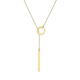 Hclian Collar largo de oro con barra circular de oro para mujer, collar largo chapado en oro de 14 quilates en forma de Y, collar largo simple y ajustable, regalo de joyería de Navidad