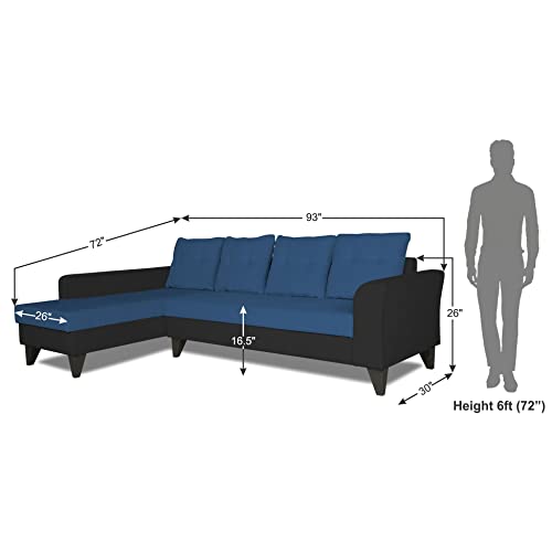 Image of Adorn India Maddox Plain Two Tone L Shape 6 Seater Sofa Set LHS (Blue & Black) (3 Year Warranty)