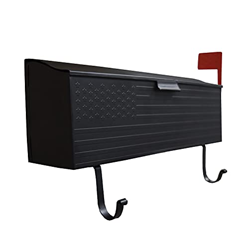 Image of Oakland Living Black Patriotic Metal Wall Mounted Mailbox with Outgoing Mail Flag and Newspaper Hangers