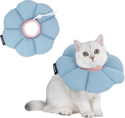 エリザベスカラー 猫用 犬用 花の形 ソフト 防水 軽量 手術後傷口保護 避妊手術 去勢手術 舐め防止 引っ?き防止 視界や飲食を妨げない 可愛い (ブルー, M)