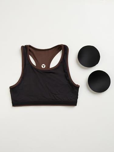 Image of TECHNOSPORT Women's Solid Slim Fit Scoop Neck Sports Bra ELASTOPLUS 4-Way Stretch Sleeveless Polyester Quick Dry UPF50+ for Gym Yoga Running