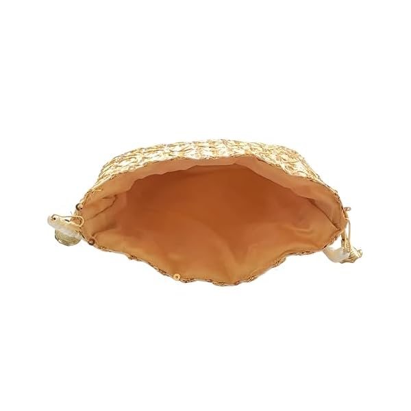 DUCHESS Women's Sequin Beige Potli Bag Purse with Pearl Handle (Pack of 10) - Image 7