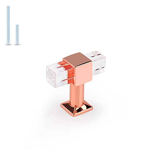 Paquete de 25 pomos cuadrados de acrílico transparente para cajón, de un solo agujero, de oro rosa para gabinete, pomos para cajones con base de aleación de zinc Cover