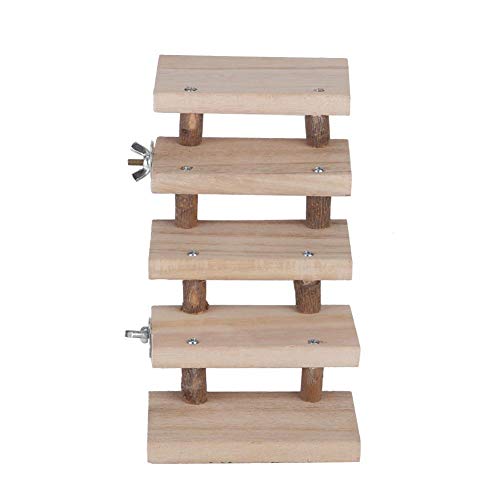 Escalera de Madera Natural con 5 Capas, Escaleras de Escaleras para Accesorios de Jaula de Loros Conejillos Hamsters