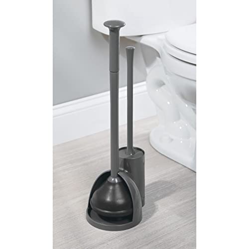Image of mDesign Hidden Plunger and Brush Set for Toilet Bowl - Combo with Holder Caddy - Modern Toilet Brush and Plunger Set - Aura Collection - Charcoal Gray