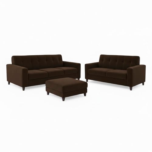 Image of Homeboy Luxe Velvet-Suede Fabric 3 + 2 Seater with Ottoman Sofa Set | Comfortable & Spacious Seating for Upto 6 Person | Modern Sofa Set for Living Room - Dark Brown