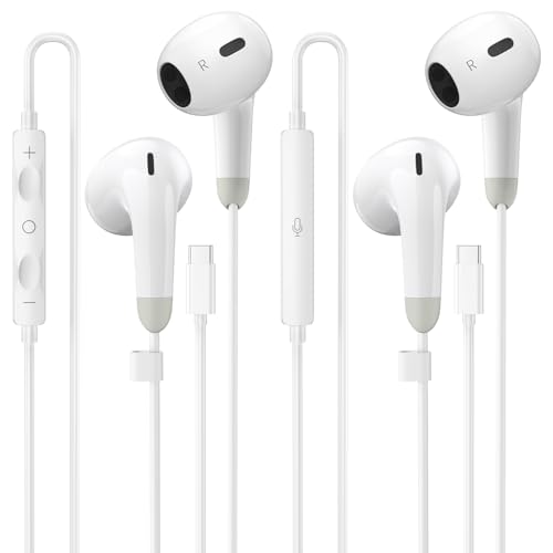 USB C Headphones for iPhone 17 16 15 Pro Max, 2 Pack Wired Earbuds USB C Wired Headphones with Microphone & Remote, Noise Isolating Earphones for iPad Pro/iPad Air, Galaxy S25 S24 S23 Ultra