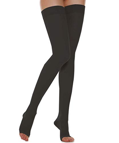DCCDU Oberschenkelhohe Kompressionsstrümpfe, feste Unterstützung 20-30 mmHg Gradient Kompression medizinische Unterstützung Krampfadern Schwellung, Schwarz (3), Large Cover