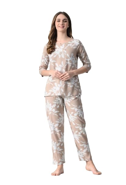 Women’s Rayon Printed Night Wear Top and Bottom Night Suit Set Women’s Rayon Printed Night Wear Top and Bottom Night Suit Set