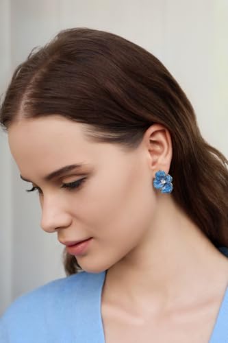 Cicy Bell Flower Earrings for Women 18k Gold Plated Blue - image 3