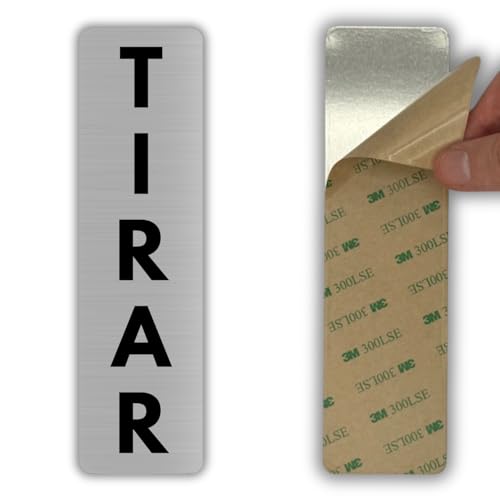 LEIASA | Señal Adhesiva Tirar Puerta - 5x18 cm - Grosor 0.8 mm - Aluminio - Rótulo de Instrucción Puerta - Signo Tirar - Cartel Adhesivo 3M - Indicación Uso Puerta - Tirar Puerta