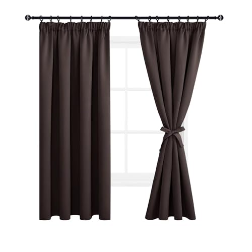 DWCN Blackout Curtains for Bedroom - Thermal Insulated Room Darkening Pencil Pleat Window Curtains for Living Room 55 x 69 inch Length,Brown, 2 Panels