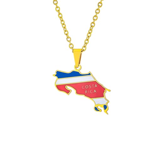 Macracrua Collier léger avec pendentif carte du drapeau du Costa Rica en acier inoxydable - Bijou minimaliste, 60cm Chain, Acier inoxydable