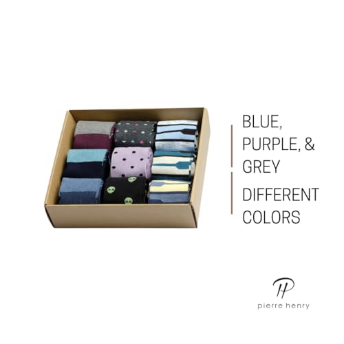 Pierre Henry Over the Calf Socks for Men (9 pairs) | Colorful Funky Dress Socks | Cotton made over the calf dress socks2