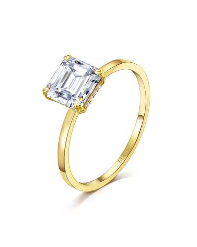 COCHARM 14K Solid Gold Rings Princess Cut Solitaire Cubic Zirconia Promise Ring Gold Engagement Ring for Women Wedding band for Women Size 7-12