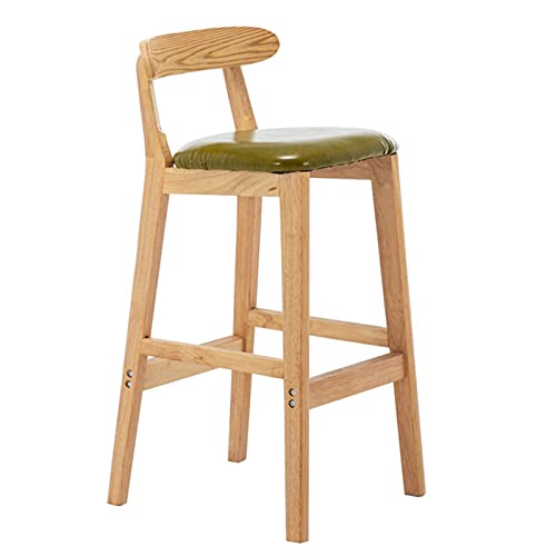 JUNNIU Taburetes Barra de Madera Maciza Simple con Respaldo Cojín Suave Transpirable Silla Cocinas Balcones Cafeterías Barra de Bar, Carga 200 kg (Color: Verde) Decoration