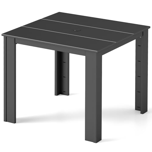 Image of GREENVINES HDPE Outdoor Dining Table w /Umbrella Hole for 4, Black