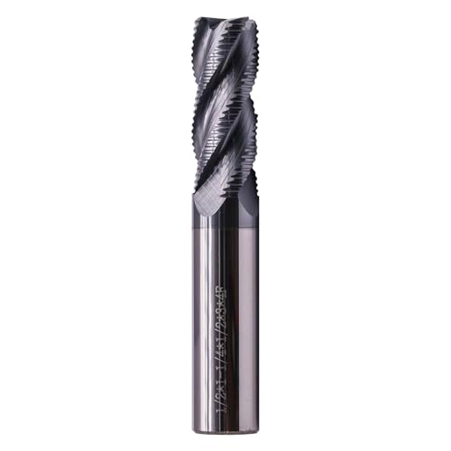 Image of 4 Flute Solid Carbide Roughing End Mill(1Pc, 1 /2 inch), ALCrSiN Nano Coated | 35 Helix, 1 /2 inch Cutting Dia, 1 /2 inch Shank Dia, 1-1 /4 inch LOC, 3 inch OAL, for Milling Alloy Steel, Carbon Steel, Cast Iron