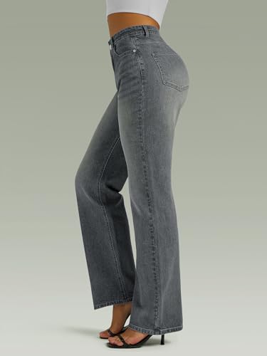 Image of FUNUCA Straight Leg Jeans for Women,High Waisted Wide Leg Loose Microelastic Boyfriend Denim Pants