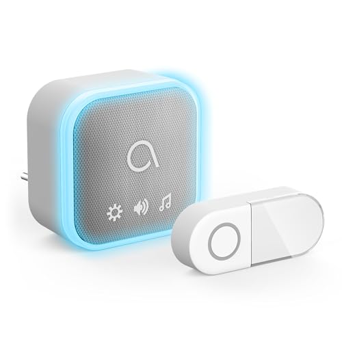 Avidsen Sona-T Plug Sonnette Sans Fil avec Carillon sur Prise, Design Tissu Élégant, Bouton Étanche avec Porte-Nom, Portée 150 m, Flash LED