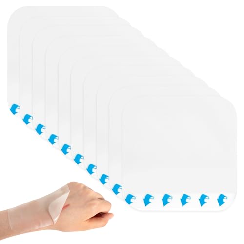 10 Stück Hydrokolloid Wundauflagen 10 x 10 cm, Extra Dünn Hydrokolloid Pflaster Große Wasserdichte Wundpflaster für Schnitte, Schürfwunden, Druckstellen, Blasen, Akne und venöse Beingeschwüre