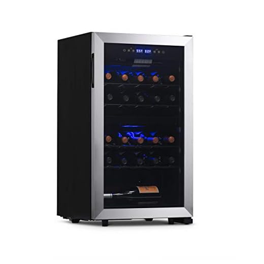 NewAir Refrigerador de vinho e geladeira | Capacidade de 28 garrafas | Adega de vinhos de bancada independente/embutida em aço inoxidável com porta de vidro protegida contra UV NWC028SS01