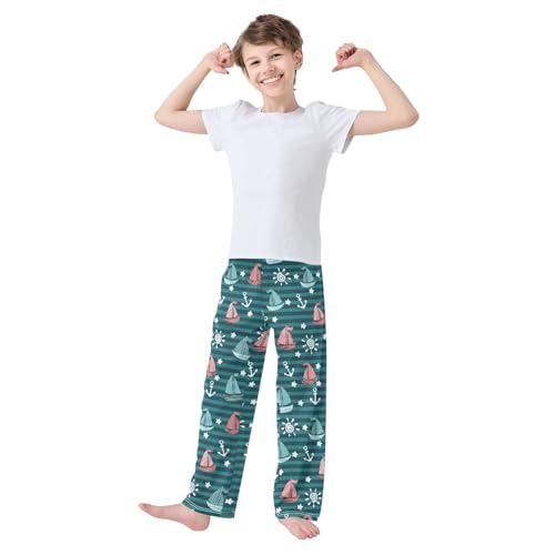Ship Striped Anchor Boys Long Pants Soft Trousers Elastic Waist Kids Lounge Bottoms with Pockets S-XL2