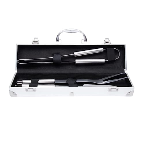 Kit Churrasco 3 Peças Com Maleta De Alumínio Presente Jogo Para Churrasco, Inclui Faca, Forquilha e