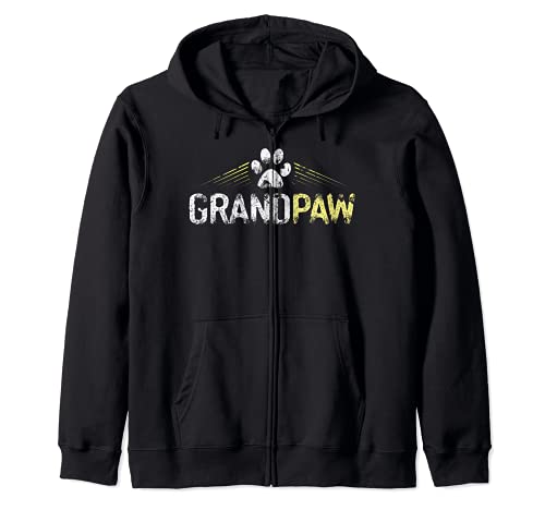 Funny Vintage Dog GrandPaw pet Dog lover grandpa Zip Hoodie, Black, S