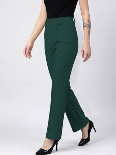 Image of Women's High Waist Formal Straight Fit Trousers Premium Stretch Office Pants Front Pleated Design Smart Workwear Bottom for Office, Casual & Business Wear