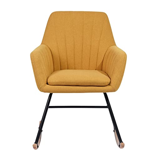 Furniutrer Rocking Accent Wooden And Metal Glider, Scandinavian Fabric Armchair Comfy Side Chair For Living Room Bedroom Studio Office Leisure Chait, Yellow #TOP3