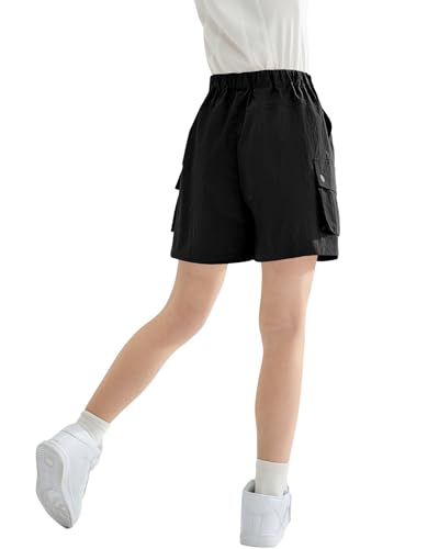 Image of Rolanko Girls Cargo Shorts Lightweight Parachute Short Pants with Pockets Summer Cargo Shorts for Kids Casual Hiking Sports