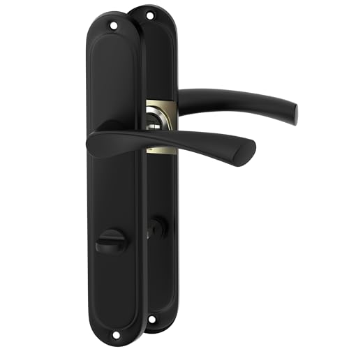 ERGO line ROMA Garniture de porte classique noire pour salle de bain et WC avec longue rosace – Garniture de porte, poignée, tige carrée de 7 mm
