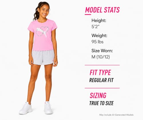 Image of PUMA Girls Active Shorts Set - 3 Piece Performance T-Shirt, Tank Top, Gym Shorts - Summer Athletic Outfit for Girls (7-14)