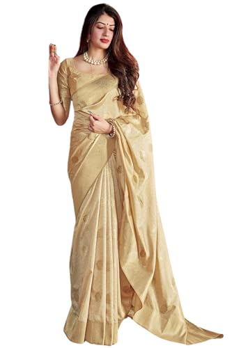 SGF11 Women's Kanjivaram Soft Silk Saree With Blouse Piece (Gold) 6.3metres