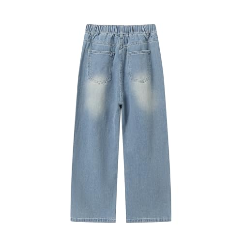 LittleSpring Unisex Boys Girls Ripped Jeans Wide Leg Denim Pants Loose Fit 6-18 Years3