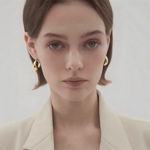 18K/Silver Chunky Glossy Hoop Earrings | Hypoallergenic Lightweight Fish Scale Pattern Hollow Hoops | Ingenious Design Trendy Gold Silver Earrings for Women2