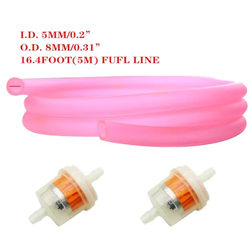 Image of PRO BAT 16.4-Ft 0.2'' I.D. Fuel Line+20pcs 0.35 inch I.D. Hose Clamps+2pcs Fuel Filters for ATV Dirt Bike Go Kart Moped Pocket Bike Most Chinese Scooter Stratton Small Engines Pink