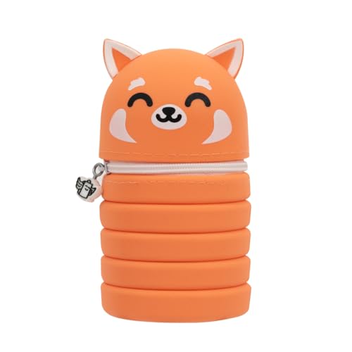 Mr. Wonderful - Trousse Extensible - Panda Roux - Trousse à Crayons en Silicone - Extensible - avec Fermeture éclair