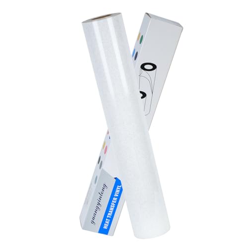 Image of Guangyintong Heat Transfer Vinyl Glitter HTV Rolls, 12 inch x 5ft White Iron on Vinyl for T Shirts, Easy to Cut & Weed for Heat Vinyl DIY Design