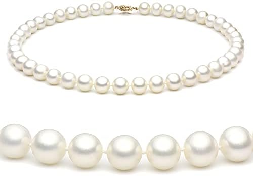 Unique Pearl 14K Yellow Gold 10-11mm White Freshwater Cultured Pearl Necklace in AAA Quality, 18 Inches