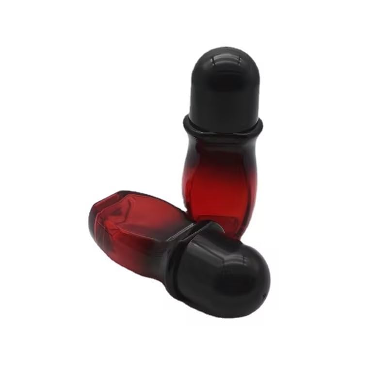 WLngtv 2Pcs Red Bottle with Black Lid Glass Rollerball Bottles With Plastic Rollerballs, Rollerball Bottle Containers, Leak-Proof Massage Rollerball,