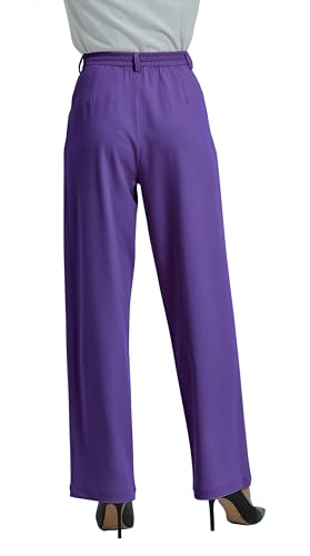 Tronjori Women High Waist Casual Straight Leg Dress Pants Office Work Trousers Suit Pants Back Elastic Waistband2