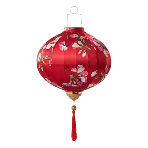 Linterna Ovalada Tradicional de Seda, Linterna de Papel Colgante Hierro y Seda Japonesa China, patrón peonía, Multicolor, 12-26 Pulgadas(Red,24inch)