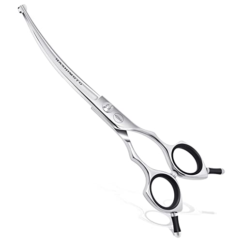 HASHIMOTO Dog Scissors for Grooming, Curved Dog Grooming Scissors with Safety Round Tips, 6.5 inch, Curved Blade, Light Weight, No Stabbing with Blunt Tip.