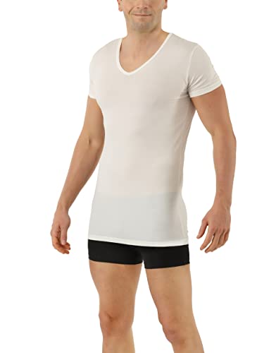 ALBERT KREUZ Herren Funktionsunterhemd Merinowolle-Tencel™ Lyocell V-Ausschnitt Kurzarm Naturweiß S
